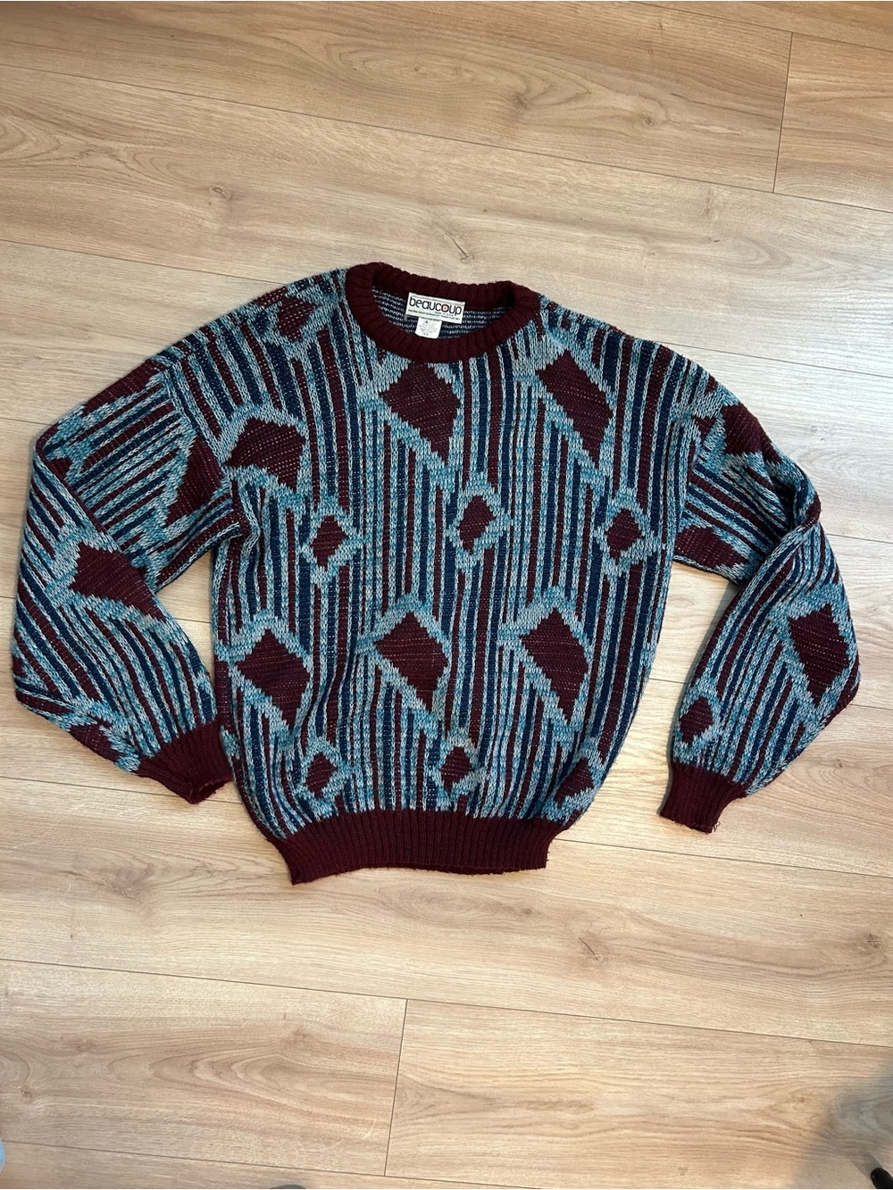 Maroon & Teal Geometric Crewneck Sweater